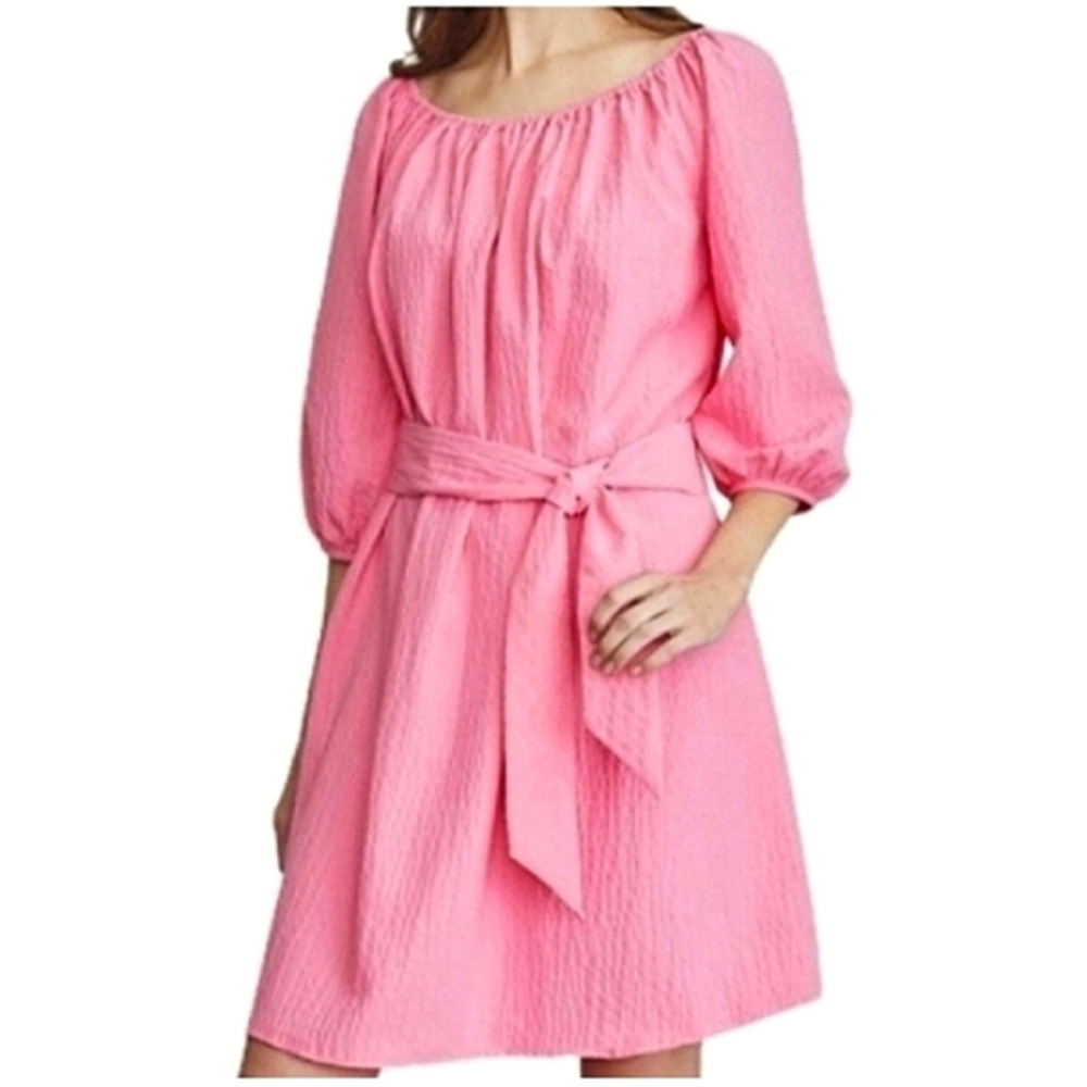 Elizabeth and James Textured Pink Balloon Sleeve Dress Sz Large - Picture 3 of 16